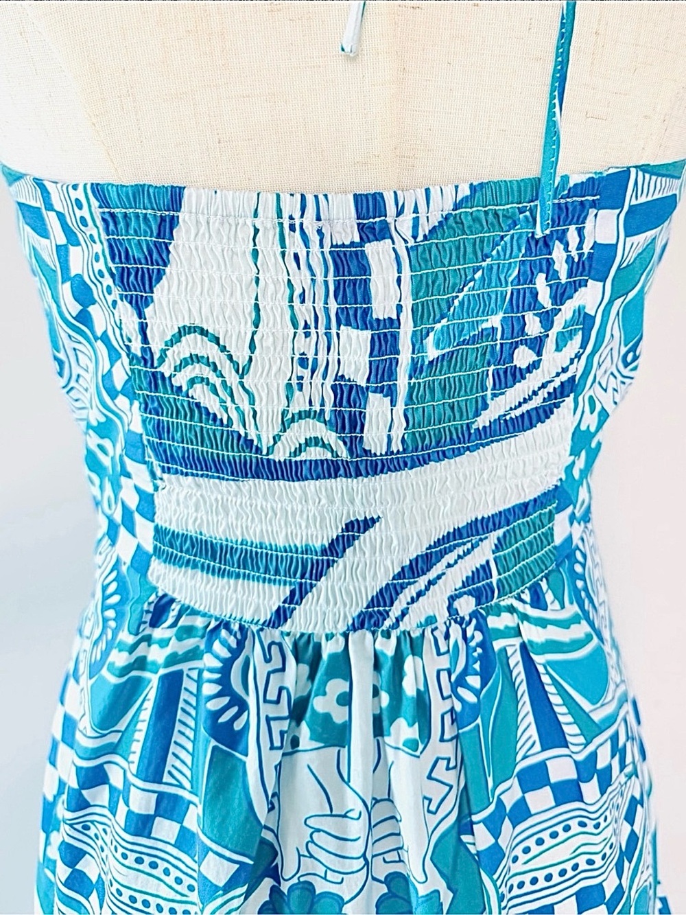 Celina Moon Mediterranean Print Halter Maxi Dress 100% Cotton Blue White Size M - Picture 7 of 10